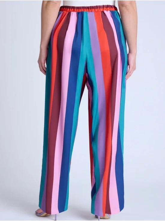 Eloquii Bright Multi-Stripe Wide-Leg Pants - Picture 2 of 6